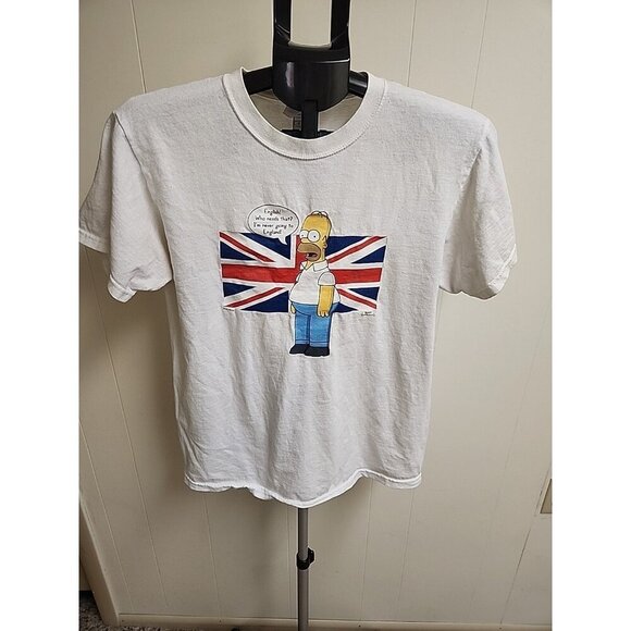 2005‎ The Simpsons Homer 'Who Needs English' Y2K White Graphic T-Shirt Medium - Picture 2 of 5